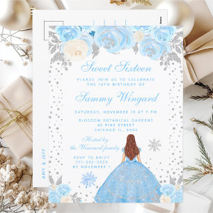 Blue Winter Brown Hair Princess Sweet Sixteen Postcard