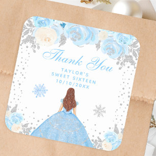 Blue Winter Brown Hair Princess Sweet Sixteen Square Sticker