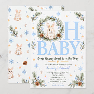 Blue Winter Bunny Baby Shower Invitation