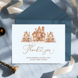 Blue Winter Christmas Baby Shower Thank You Card