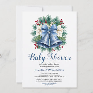 Blue Winter Christmas Bells baby shower Invitation