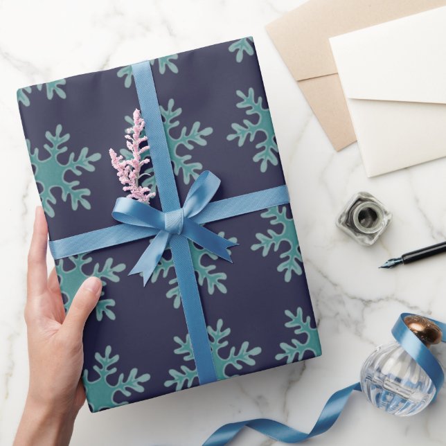 Blue Winter Christmas Snowflake Pattern Holiday Wrapping Paper (Gifting)