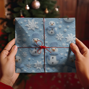 Blue Winter Christmas Sowman & Snowflakes Wrapping Paper