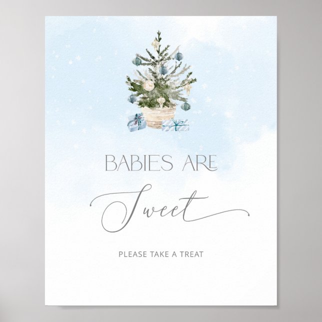 Blue winter Christmas tree Babies are sweet Poster (Front)