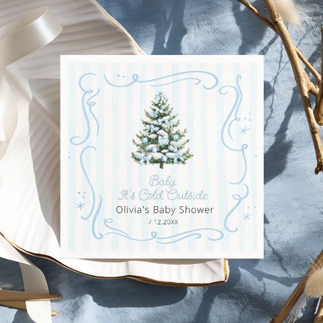 Blue Winter Christmas Tree Baby Shower Napkin (Creator Uploaded)