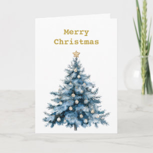 Blue Winter Christmas Tree Gold Star Card