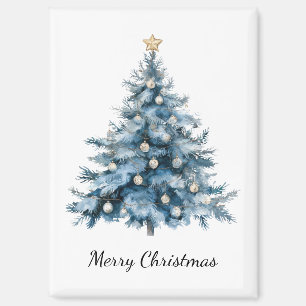 Blue Winter Christmas Tree Gold Star Magnet
