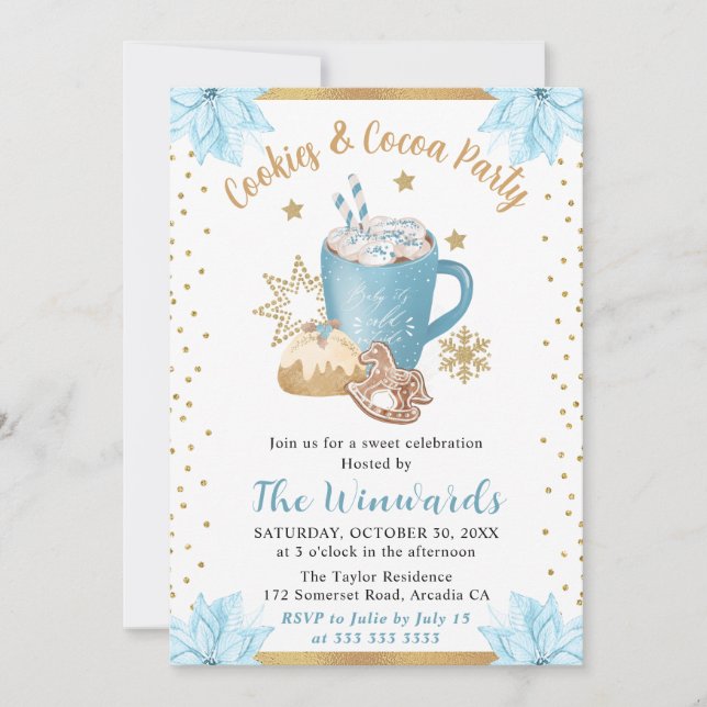 Blue Winter Cookies & Cocoa Party Invitation (Front)