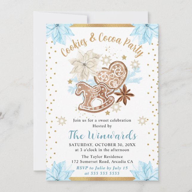 Blue Winter Cookies & Cocoa Party Invitation (Front)