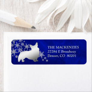 Blue Winter Corgi Return Address