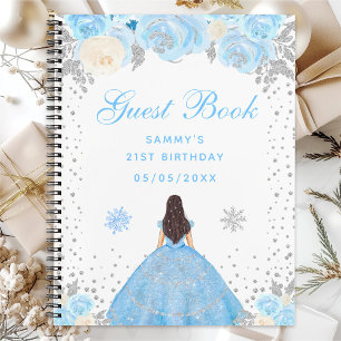 Blue Winter Dark Skin Princess Birthday Party Notebook