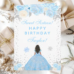 Blue Winter Dark Skin Princess Sweet Sixteen Card<br><div class="desc">This elegant and glamourous birthday card can be personalised with a name or title such as daughter, granddaughter, niece, friend etc. The design features a beautiful princess with dark hair and dark skin in a blue ball gown. The text combines handwritten script and modern sans serif fonts for a classy...</div>