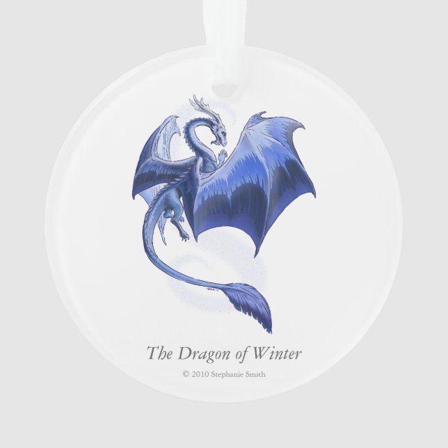 Blue Winter Dragon Fantasy Nature Art Ornament (Back)