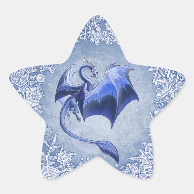 Blue Winter Dragon Fantasy Nature Art Star Sticker (Front)
