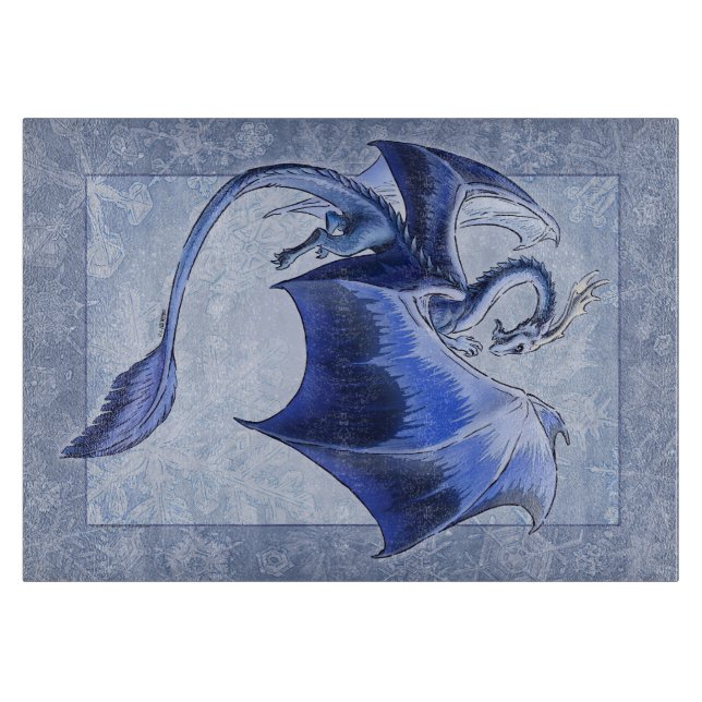 Blue Winter Dragon Nature Fantasy Art Cutting Board (Front)