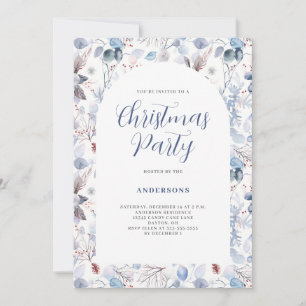 Blue Winter Floral Christmas Party  Invitation