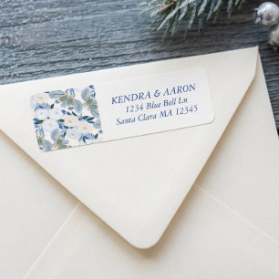 Blue Winter Floral Wedding Return Address
