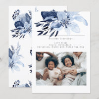 Blue Winter Flower Bloom Photo Personalised Card