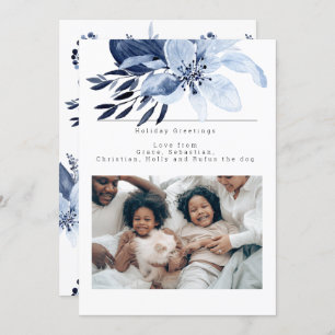 Blue Winter Flower Bloom Photo Personalised Card