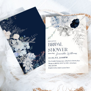 Blue Winter Flower Watercolor Bridal Shower Invitation