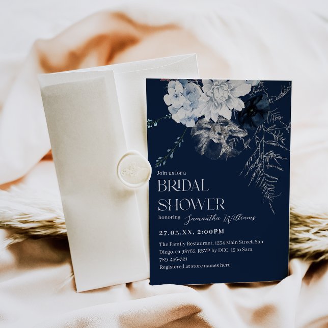 Blue Winter Flower Watercolor Bridal Shower Invitation (Creator Uploaded)