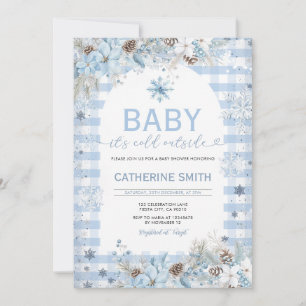 Blue Winter Flowers  Baby Shower Snowflakes Invitation