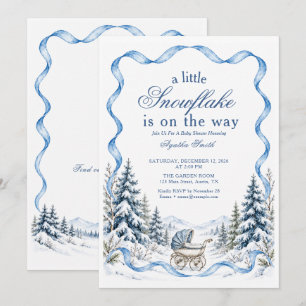 Blue Winter Forest Carriage Baby Shower Invitation