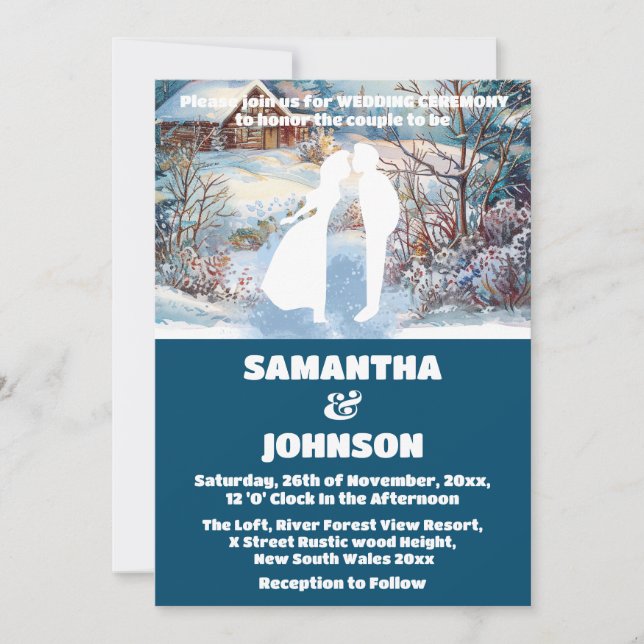 Blue Winter Forest Landscape Wedding Invitation (Front)