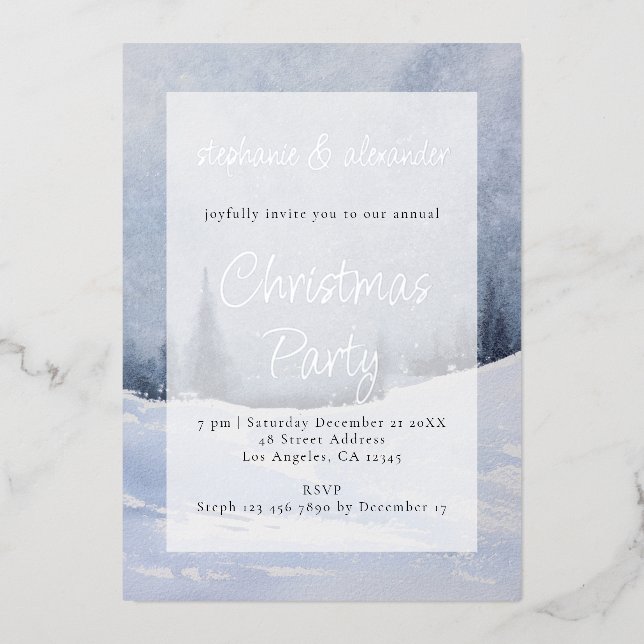 Blue Winter Forest Overlay Christmas Party Real (Front)