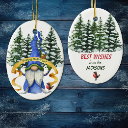 Blue Winter Gnome Holiday Wishes Ceramic Tree Decoration