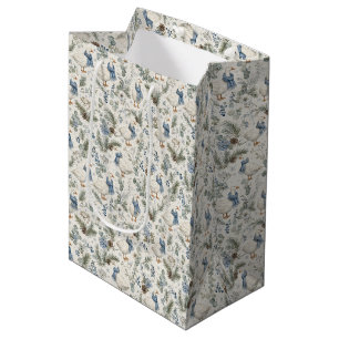 Blue Winter Goose Watercolor Christmas Holiday Medium Gift Bag