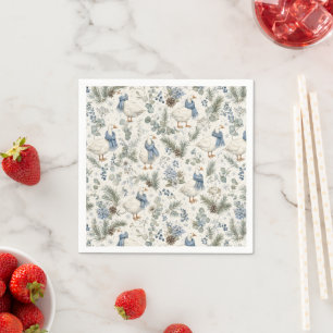 Blue Winter Goose Watercolor Christmas Holiday Napkin