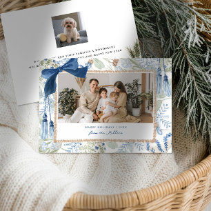 Blue Winter Grandmillenial Landscape Family Photo Holiday Card