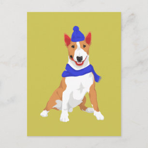 Blue Winter Hat and Shawl Miniature Bull Terrier Postcard