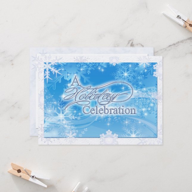 Blue Winter Holiday Celebration Invitation (Front/Back In Situ)