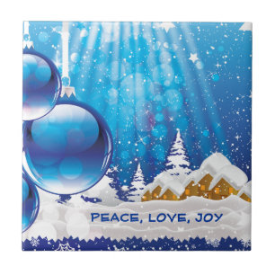 Blue winter landscape and Christmas balls custom Tile