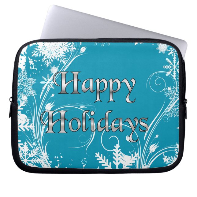 Blue Winter Meadow - Happy Holidays Laptop Sleeve (Front)
