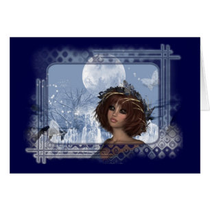 Blue Winter Moon Blank Fantasy Greeting Card