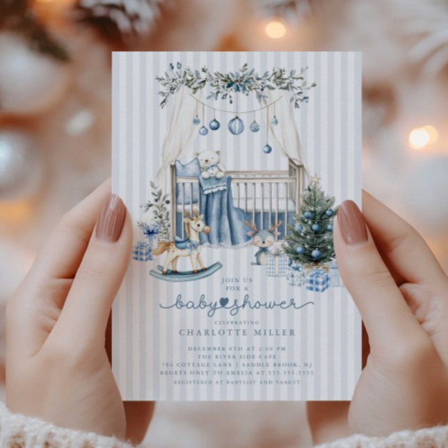 Blue Winter Nursery Baby Shower Invitation (Creator Uploaded)