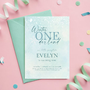 Blue Winter Onederland Baby Kid First Birthday Invitation