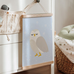 Blue Winter   Owl Arctic Animal Nursery Decor Hanging Tapestry