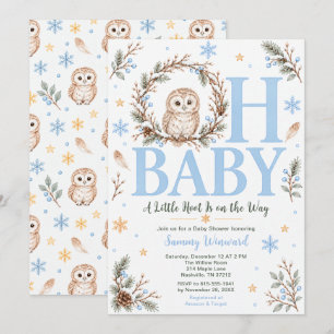 Blue Winter Owl Baby Shower Invitation