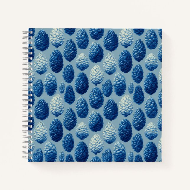 Blue Winter Pine Cone Pattern Notebook (Front)