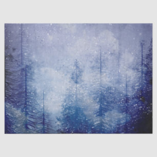 Blue Winter Pine Tree Forest Decoupage Tissue Paper