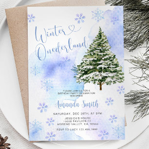Blue Winter Pine Tree Onederland 1st Birthday  Invitation