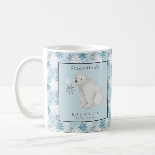 Blue Winter Polar Bear Baby Shower Gift Coffee Mug (Left)