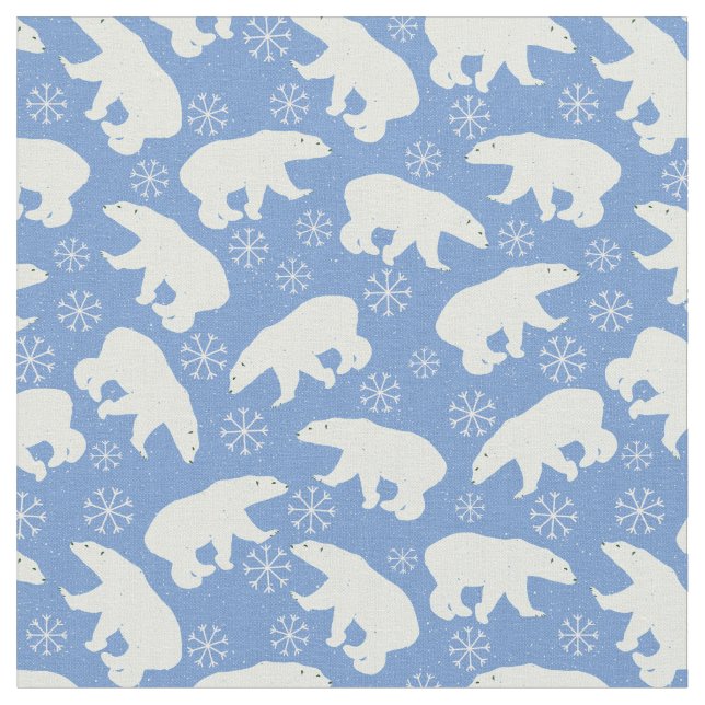 Blue Winter Polar Bear Fabric (Close Up)