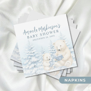 Blue Winter Polar Bear Watercolor Baby Shower Napkin