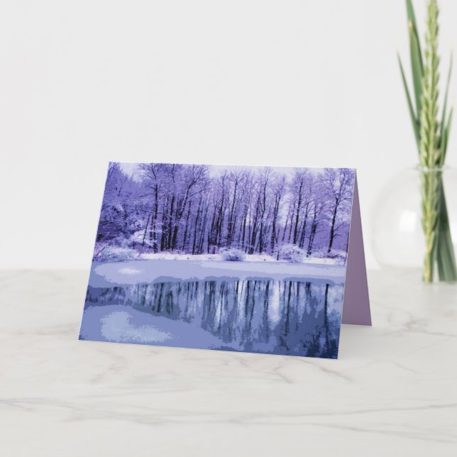 Blue Winter Pond Seasons Greetings Card (Front)