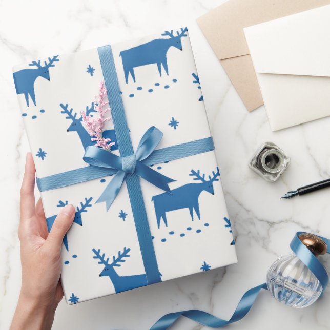 Blue Winter Reindeer | Modern Christmas Pattern Wrapping Paper (Gifting)